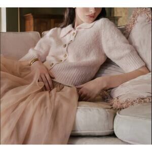 Reformation Daphne Collared Cardigan Size Medium‎ Sorbet Pink Short Sleeve